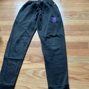 Black with purple B sweatpants